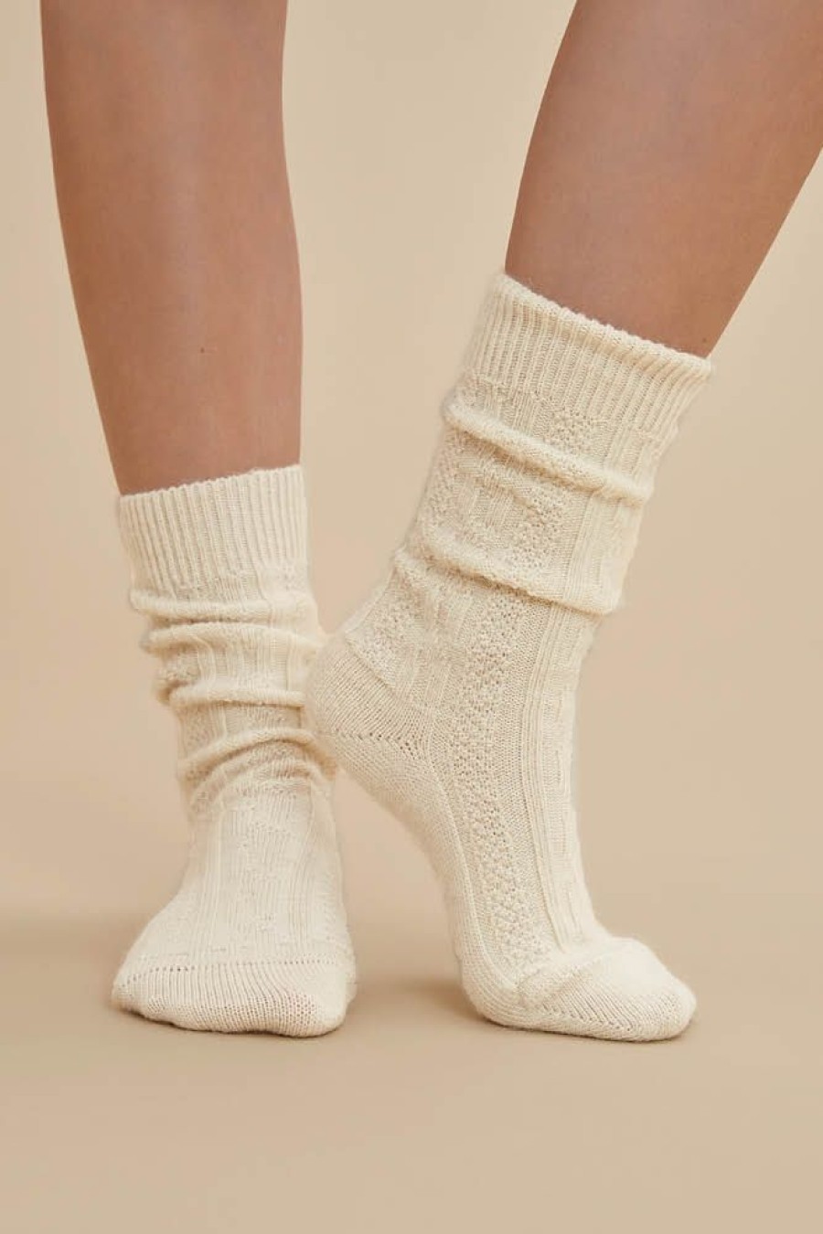 Hommes Missègle | Chaussettes Laine Alpaga Et Merinos A Torsades Ecru